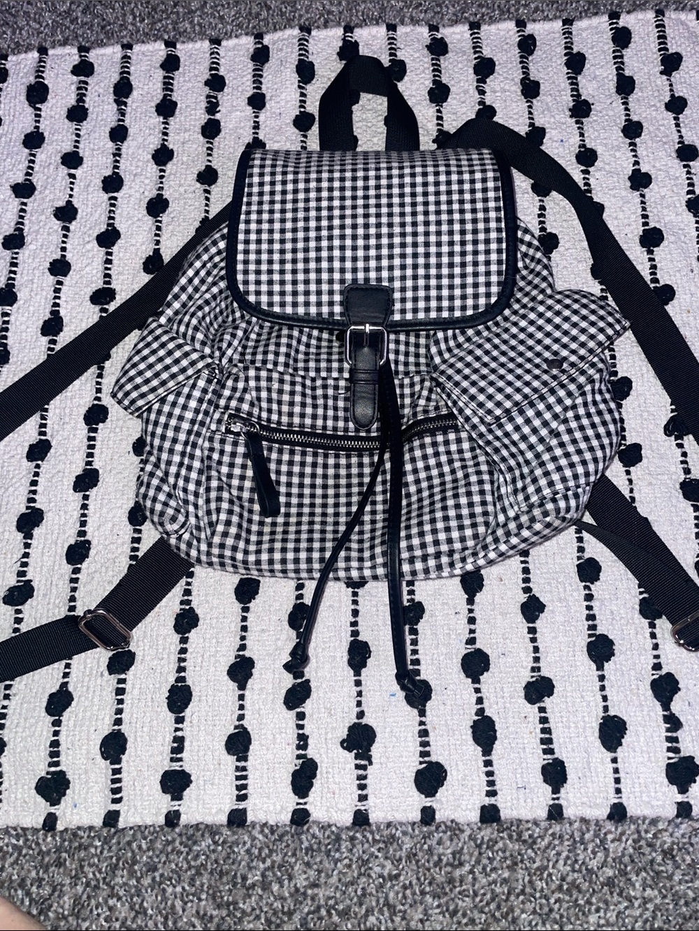 Black & White Gingham Backpack - Unbranded